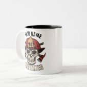 Personalized Firefighter Skull Fireman Fire Dept Two-Tone Coffee Mug (Front Left)