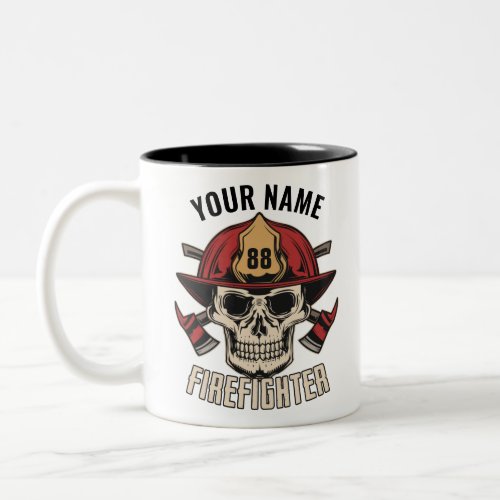 Personalized Firefighter Skull Fireman Fire Dept Two_Tone Coffee Mug