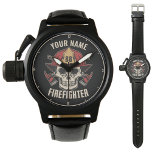 Personalized Firefighter Skull Fireman Fire Dept Watch<br><div class="desc">Personalized Firefighter Skull Fireman Fire Department design - Skeleton with Red Helmet and Dual Axes. Customize with your Name,  Station/Dept Number and location.</div>