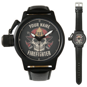 Personalized Firefighter Skull Fireman Fire Dept Watch
