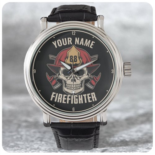 Personalized Firefighter Skull Fireman Fire Dept Watch