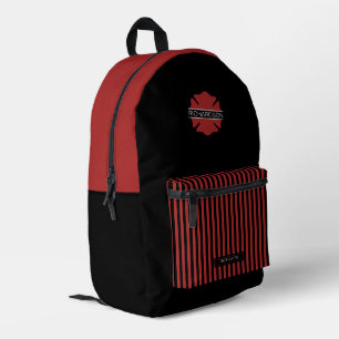 Personalized Firefighter Symbol Red and Black Printed Backpack