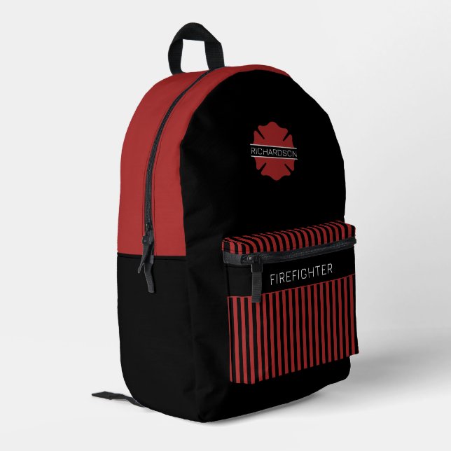 Personalized Firefighter Symbol Red and Black Printed Backpack (Back Corner Left)