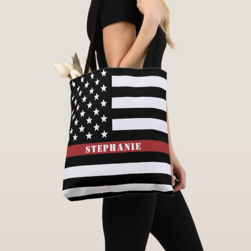 Personalized Firefighter Thin Red Line Fire Dept Tote Bag