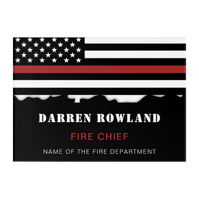 Personalized Firefighter Thin Red Line Fire Rescue Acrylic Print (Front)