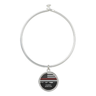 Personalized Firefighter Thin Red Line Fire Rescue Bangle Bracelet