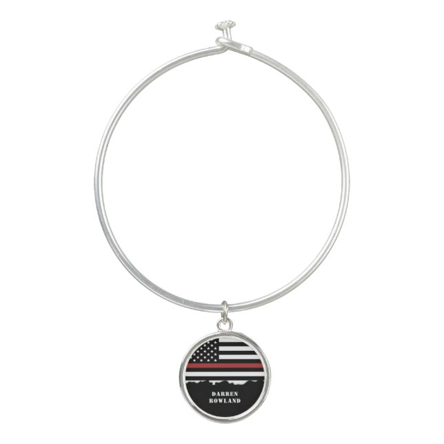 Personalized Firefighter Thin Red Line Fire Rescue Bangle Bracelet (Front)