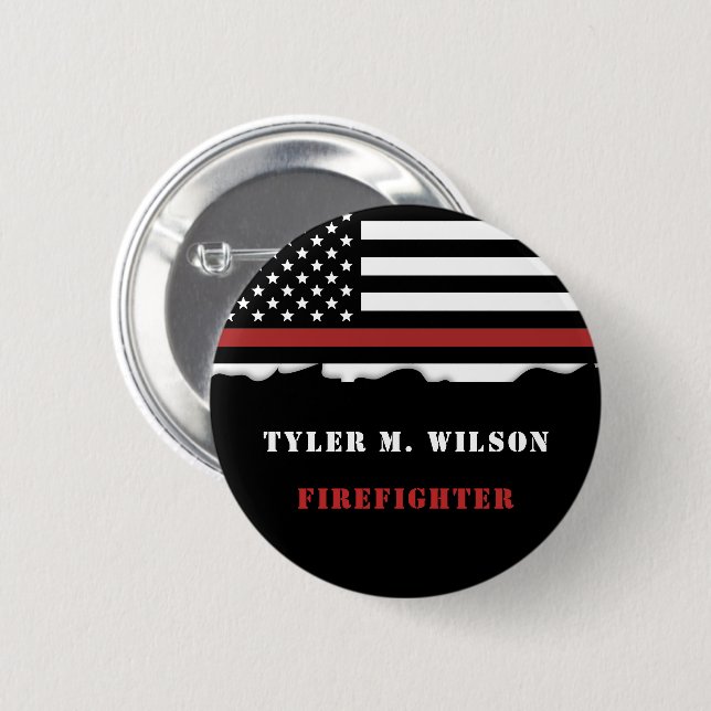 Personalized Firefighter Thin Red Line Fire Rescue Button (Front & Back)