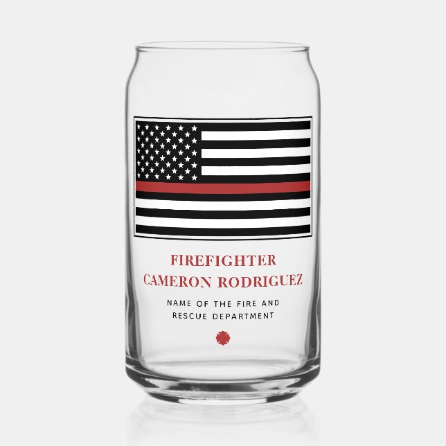 Personalized Firefighter Thin Red Line Fire Rescue Can Glass (Front)