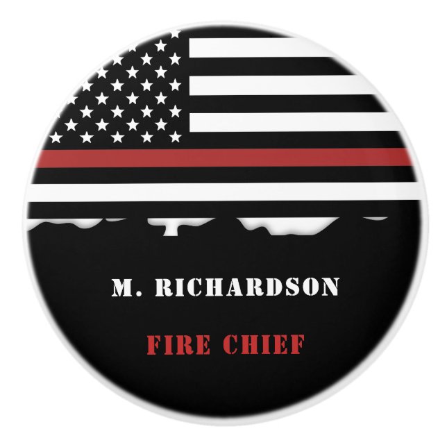 Personalized Firefighter Thin Red Line Fire Rescue Ceramic Knob (Front)