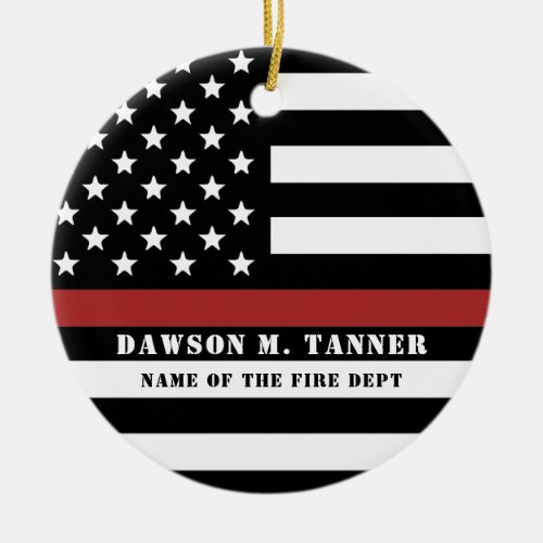 Personalized Firefighter Thin Red Line Fire Rescue Ceramic Ornament