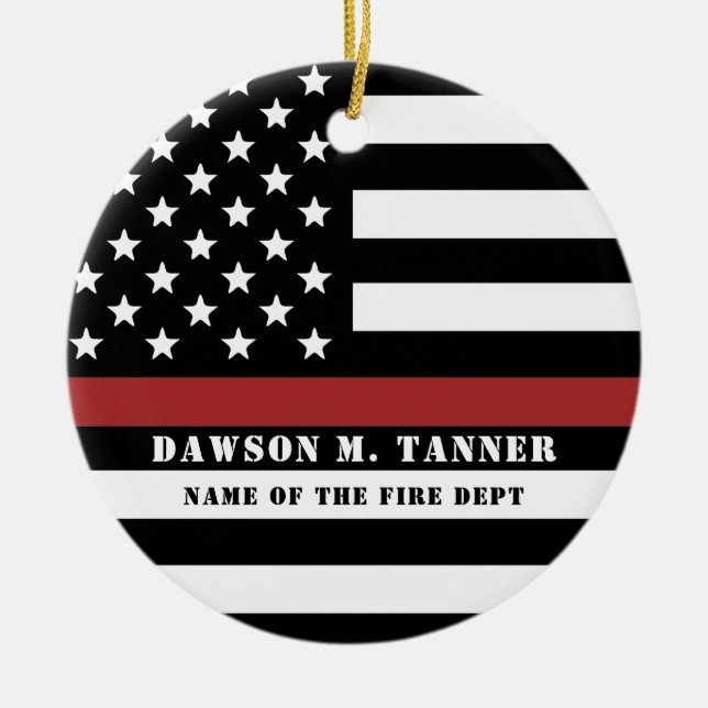 Personalized Firefighter Thin Red Line Fire Rescue Ceramic Ornament (Front)