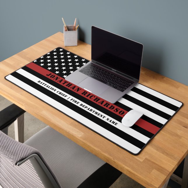 Personalized Firefighter Thin Red Line Fire Rescue Desk Mat (Office 2)
