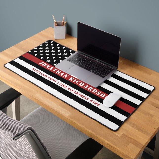 Personalized Firefighter Thin Red Line Fire Rescue Desk Mat (Office 2)