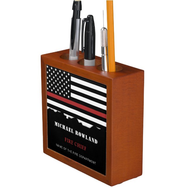 Personalized Firefighter Thin Red Line Fire Rescue Desk Organizer (In Situ)