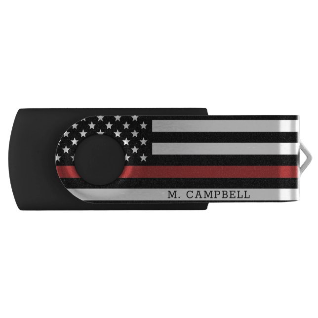 Personalized Firefighter Thin Red Line Fire Rescue Flash Drive (Front)