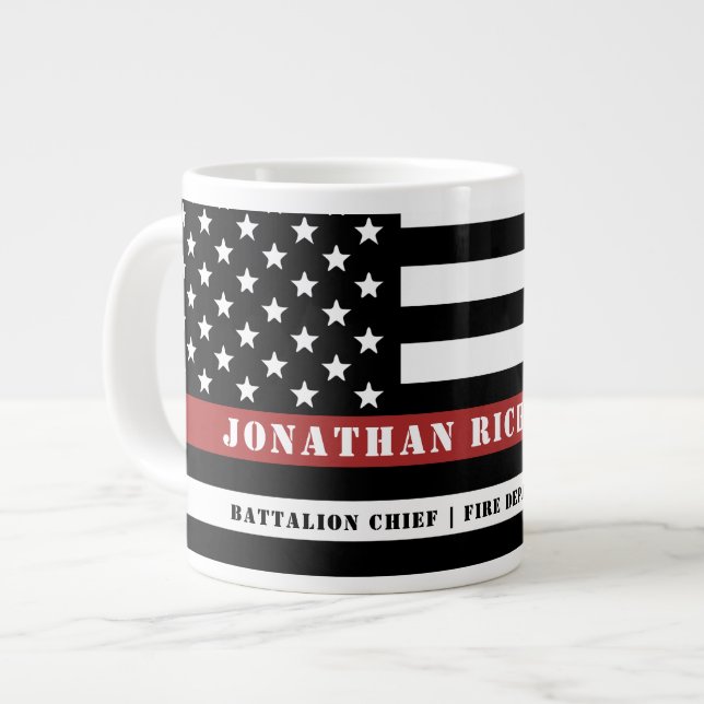 Personalized Firefighter Thin Red Line Fire Rescue Giant Coffee Mug (Front Left)