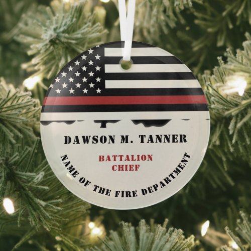 Personalized Firefighter Thin Red Line Fire Rescue Glass Ornament