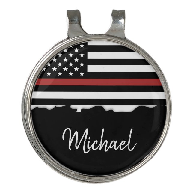 Personalized Firefighter Thin Red Line Fire Rescue Golf Hat Clip (Front)