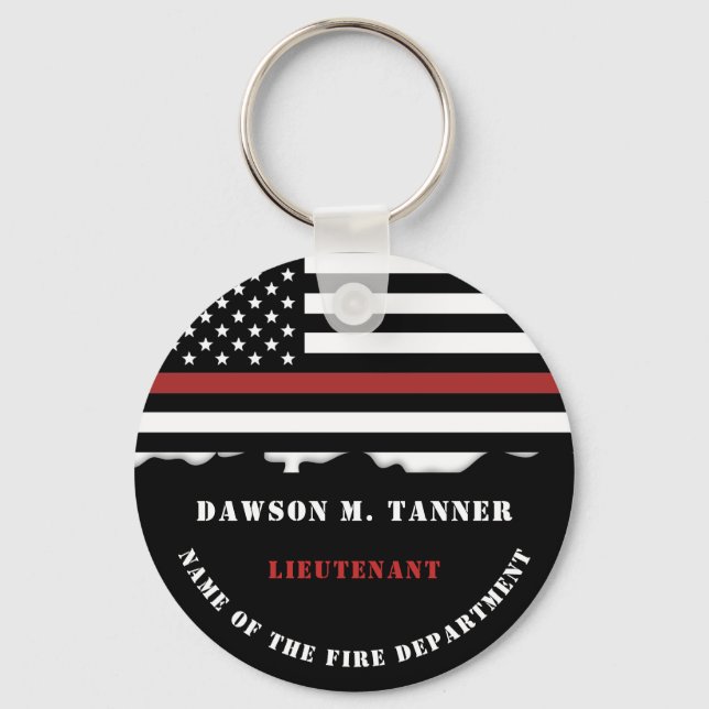 Personalized Firefighter Thin Red Line Fire Rescue Keychain (Front)