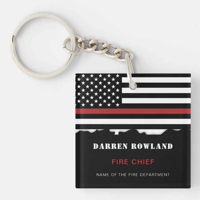 Personalized Firefighter Thin Red Line Fire Rescue Keychain (Front)