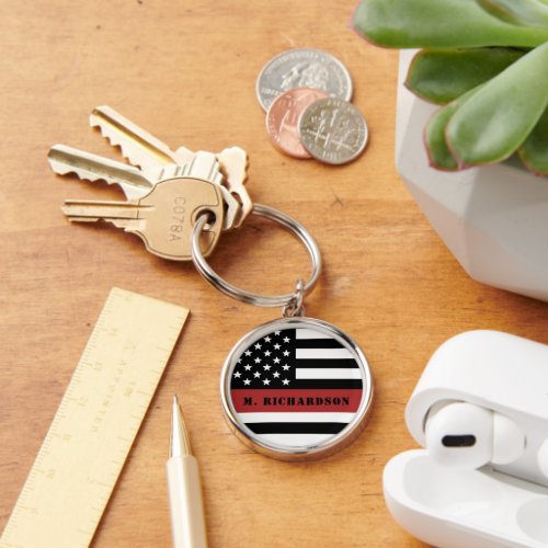 Personalized Firefighter Thin Red Line Fire Rescue Keychain