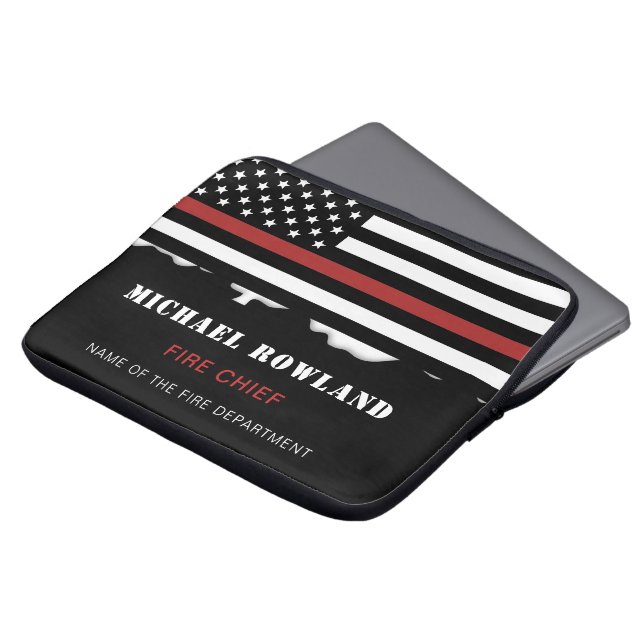 Personalized Firefighter Thin Red Line Fire Rescue Laptop Sleeve (Front Top)