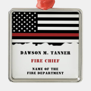 Personalized Firefighter Thin Red Line Fire Rescue Metal Ornament