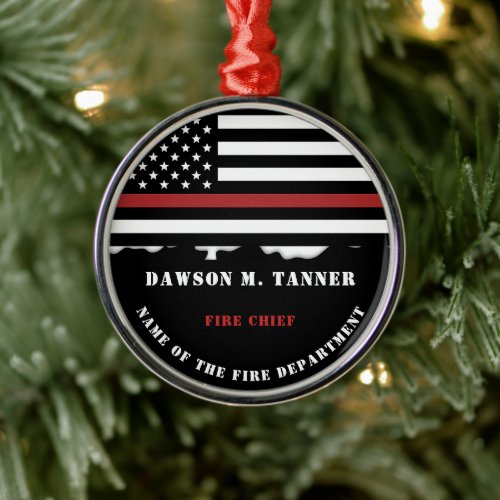 Personalized Firefighter Thin Red Line Fire Rescue Metal Ornament