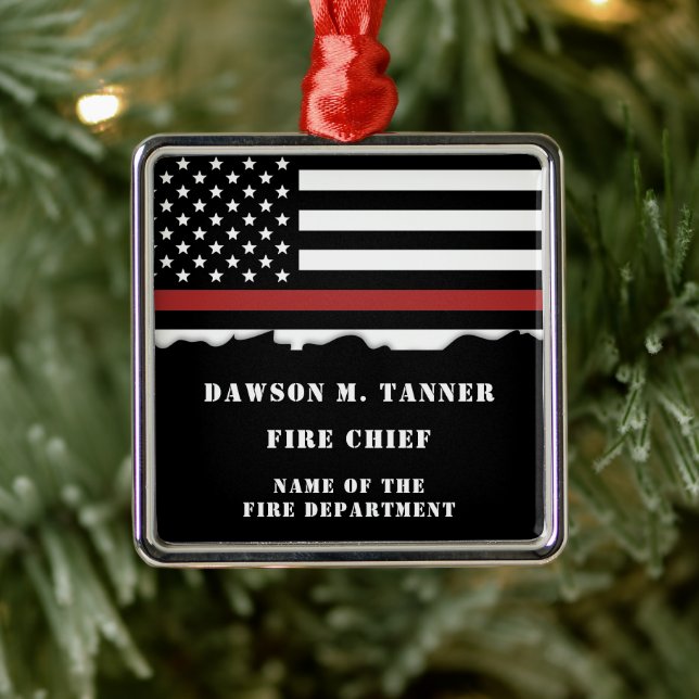 Personalized Firefighter Thin Red Line Fire Rescue Metal Ornament (Tree)