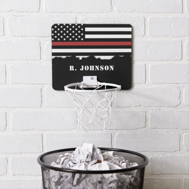 Personalized Firefighter Thin Red Line Fire Rescue Mini Basketball Hoop (In Situ)