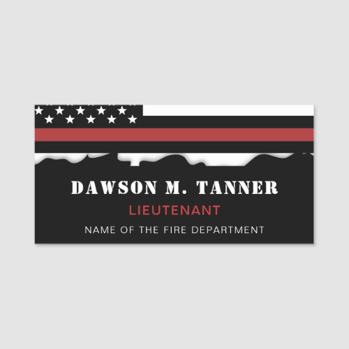 Personalized Firefighter Thin Red Line Fire Rescue Name Tag