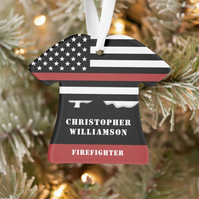 Personalized Firefighter Thin Red Line Fire Rescue Ornament (Tree)