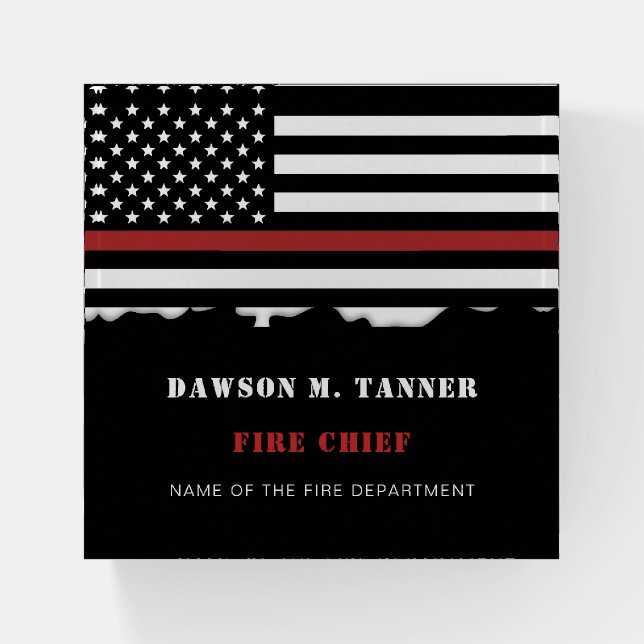 Personalized Firefighter Thin Red Line Fire Rescue Paperweight (Front)
