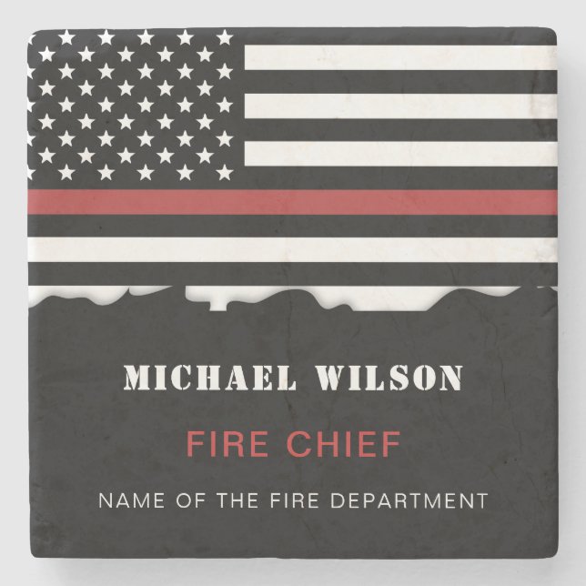Personalized Firefighter Thin Red Line Fire Rescue Stone Coaster (Front)