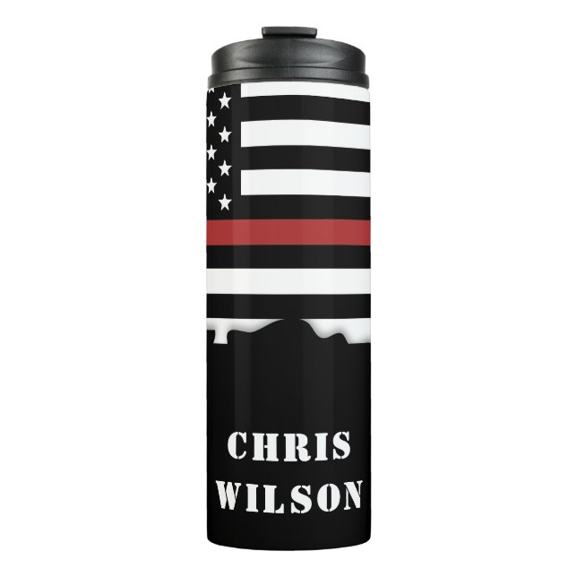 Personalized Firefighter Thin Red Line Fire Rescue Thermal Tumbler (Front)