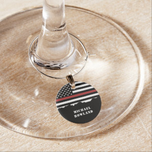 Personalized Firefighter Thin Red Line Fire Rescue Wine Charm