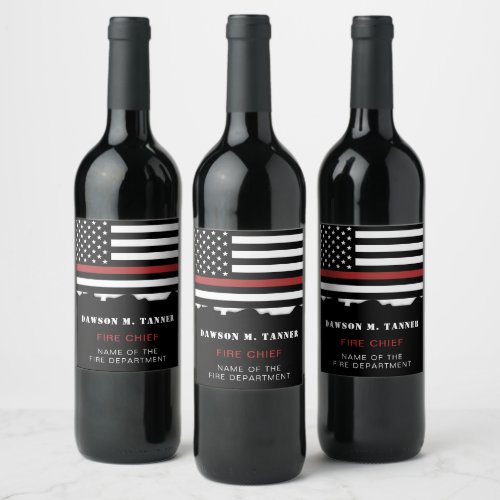 Personalized Firefighter Thin Red Line Fire Rescue Wine Label