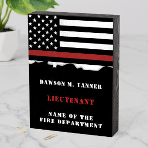 Personalized Firefighter Thin Red Line Fire Rescue Wooden Box Sign