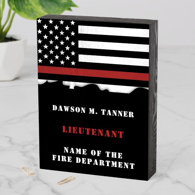 Personalized Firefighter Thin Red Line Fire Rescue Wooden Box Sign (In Situ Vertical)