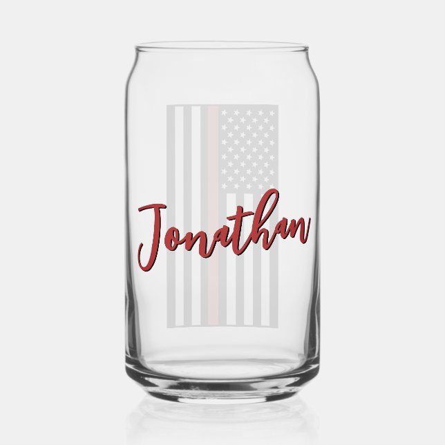 Personalized Firefighter Thin Red Line Flag Can Glass (Back)