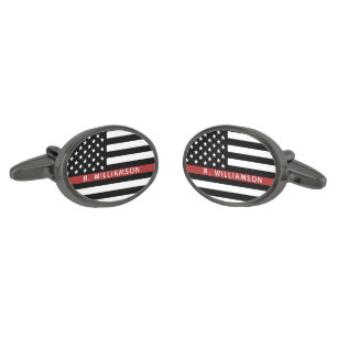 Personalized Firefighter Thin Red Line Flag Cufflinks