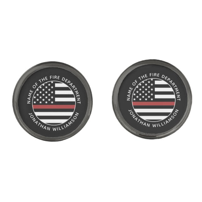 Personalized Firefighter Thin Red Line Flag Cufflinks (Front)