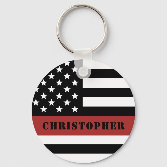Personalized Firefighter Thin Red Line Flag Gift Keychain (Front)