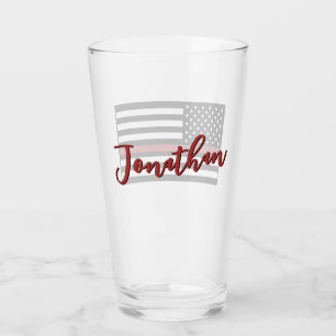 Personalized Firefighter Thin Red Line Flag Glass