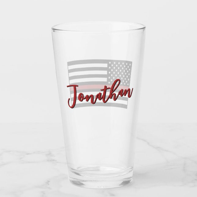 Personalized Firefighter Thin Red Line Flag Glass (Front)