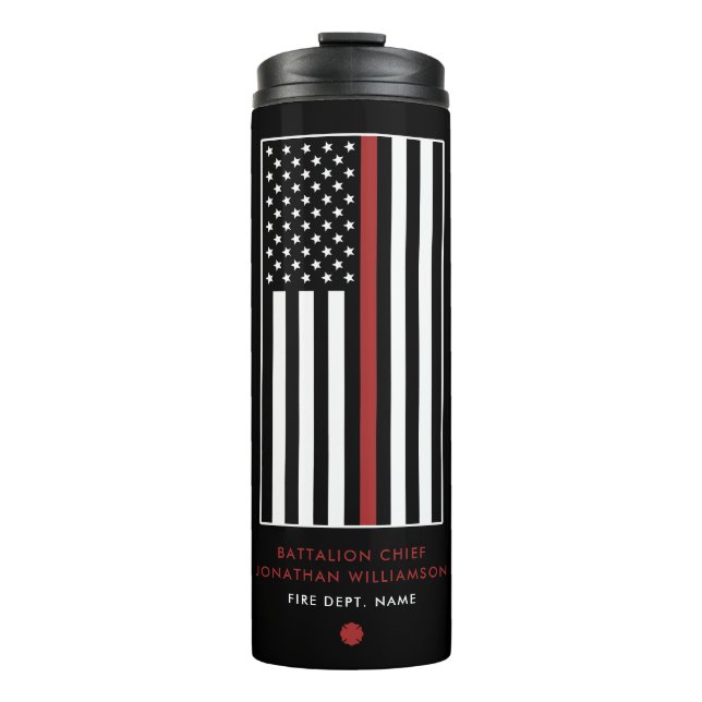 Personalized Firefighter Thin Red Line Flag Thermal Tumbler (Front)