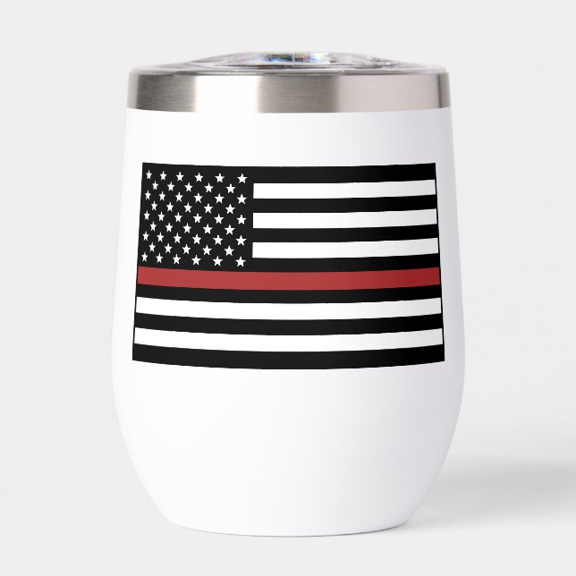 Personalized Firefighter Thin Red Line Flag Thermal Wine Tumbler (Front)