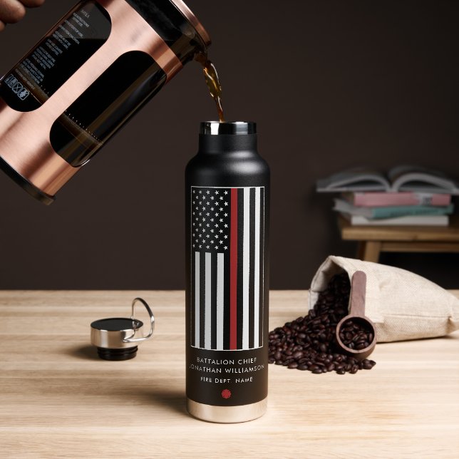 Personalized Firefighter Thin Red Line Flag Water Bottle (Coffee)