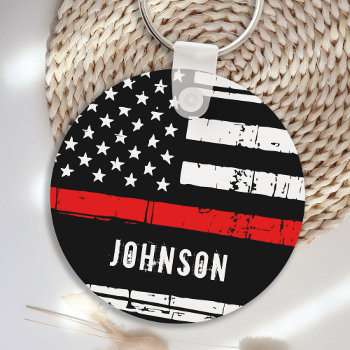 Personalized Firefighter Thin Red Line Keychain by BlackDogArtJudy at Zazzle